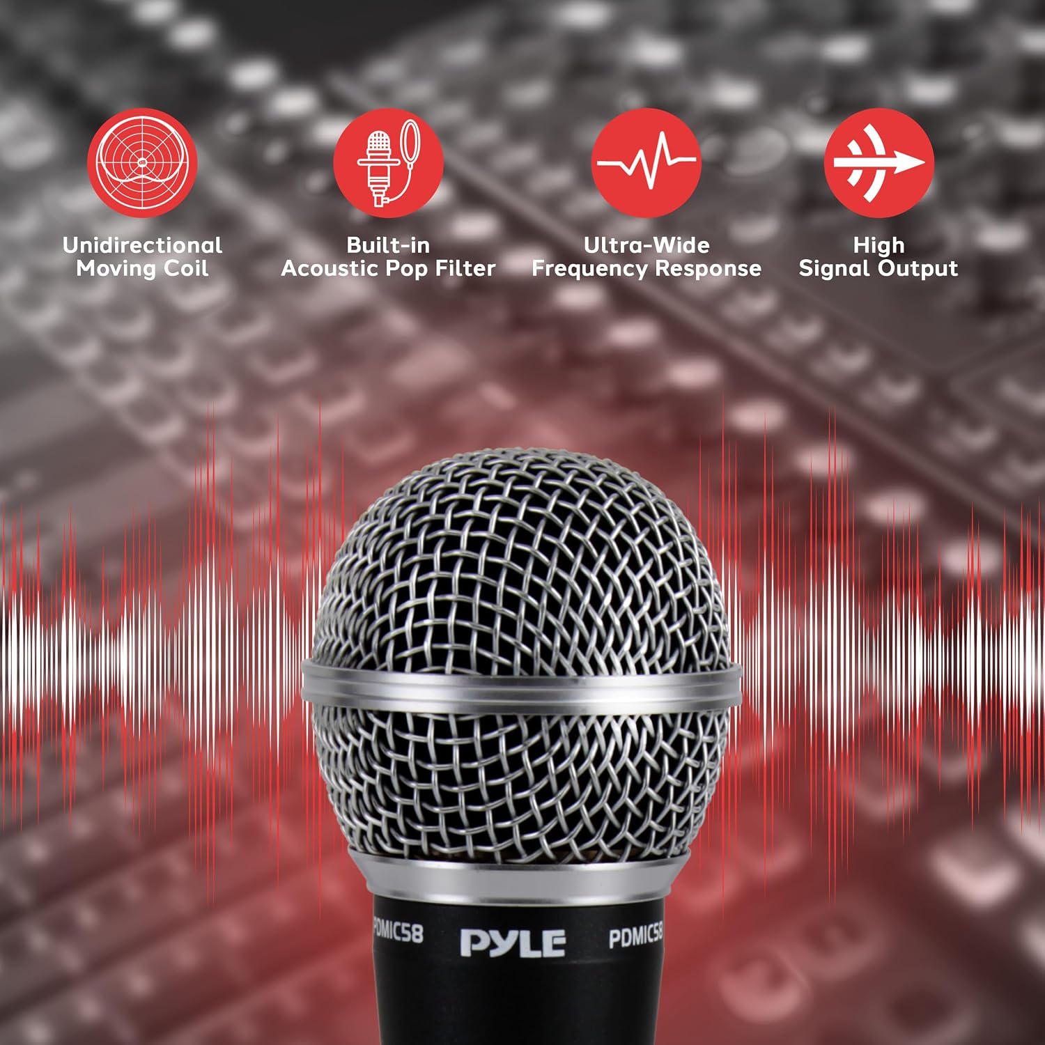 Professional Dynamic Microphone - 4-Pack Unidirectional Handheld Mic with Built-in Pop Filter, High Signal Output, 15