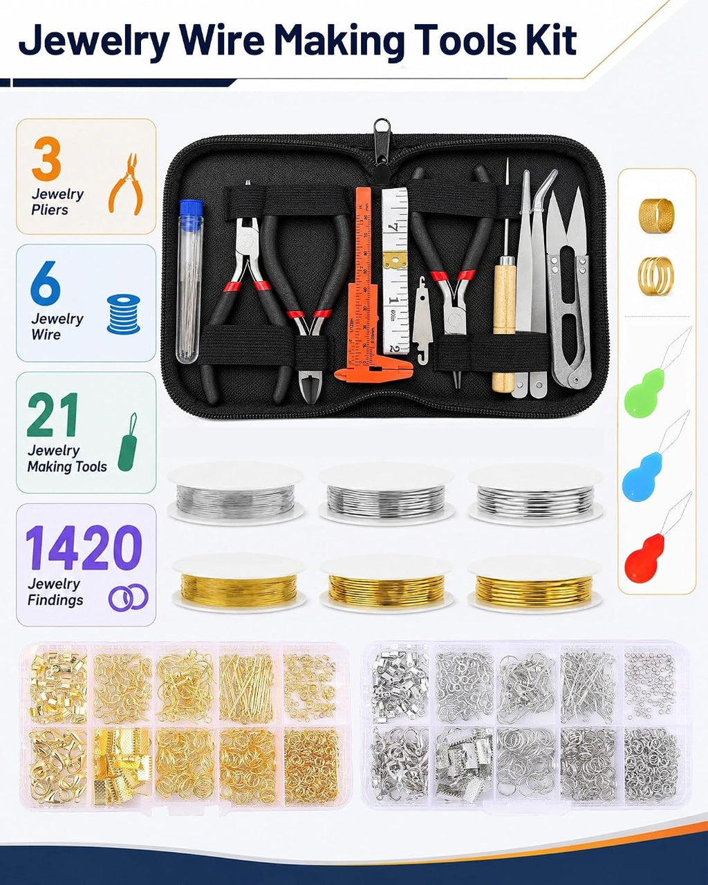 Jewelry Making Kit - Jewelry Repair Tools with Pliers, Beading & Craft Wire | Jewelry Making Supplies Kit with Jump