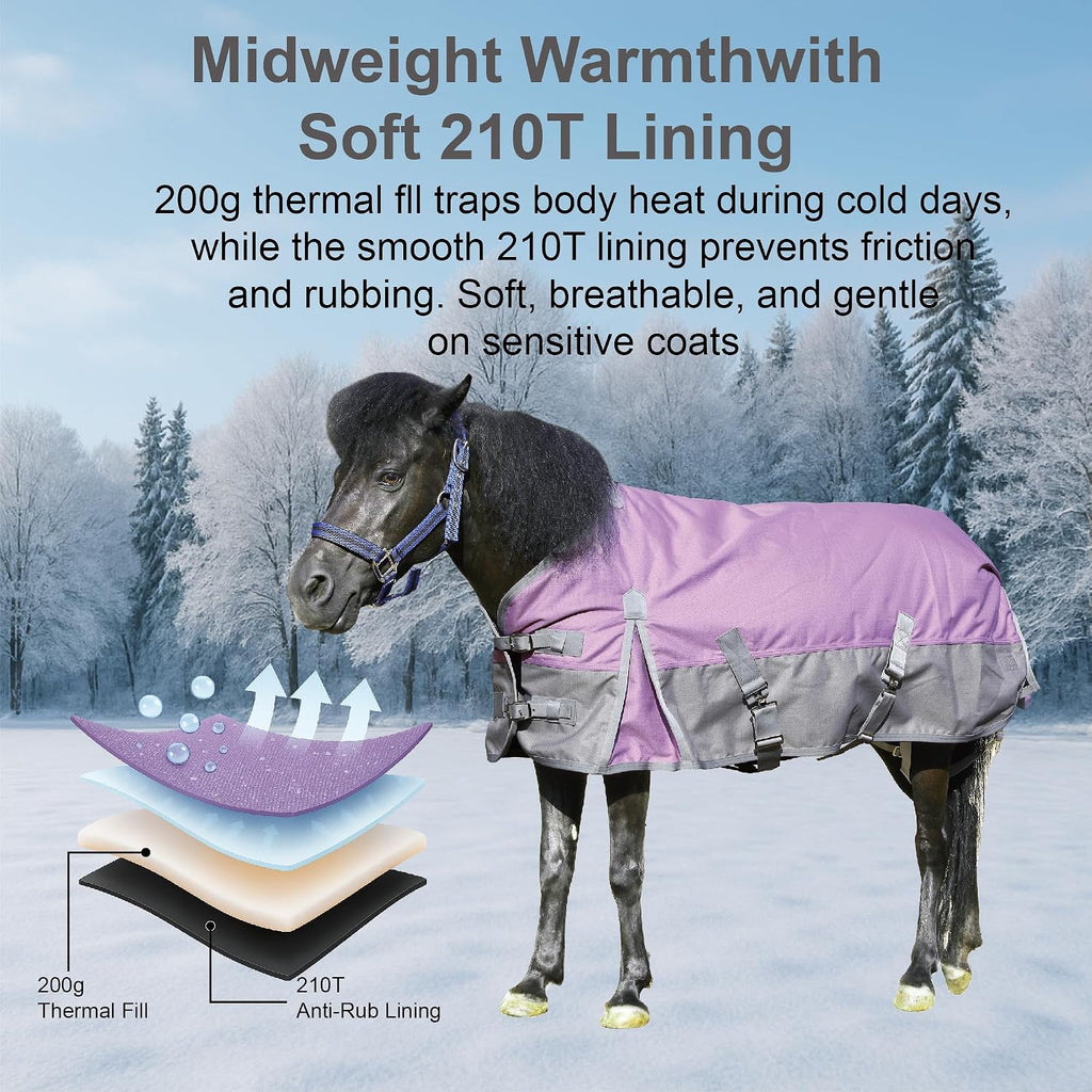 1200D Mini/Pony Horse Blanket, 200g Waterproof Winter Turnout