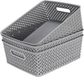 Organization and Storage 3 Packs, Plastic Bins Organizer Bins, Woven Baskets for Storage, Plastic Baskets with