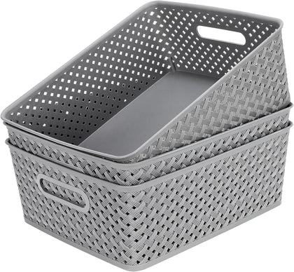 Organization and Storage 3 Packs, Plastic Bins Organizer Bins, Woven Baskets for Storage, Plastic Baskets with