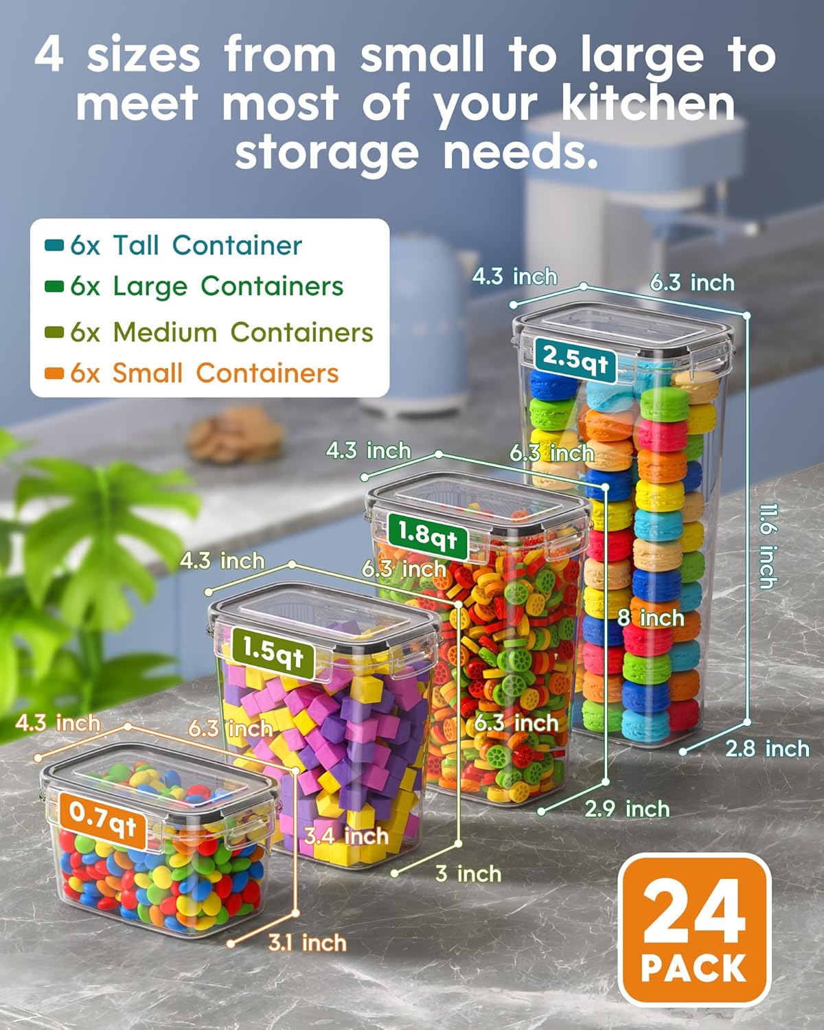 Airtight Food Storage Containers with Lids, 24 PCS Kitchen and Pantry Organization Canisters, BPA-Free, PVC-Free