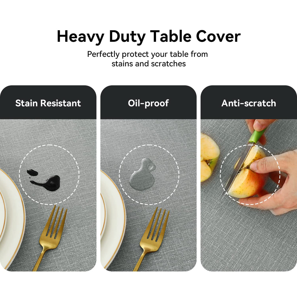 Waterproof Vinyl Tablecloth Rectangle, 54 x 78 Inch, Light Grey