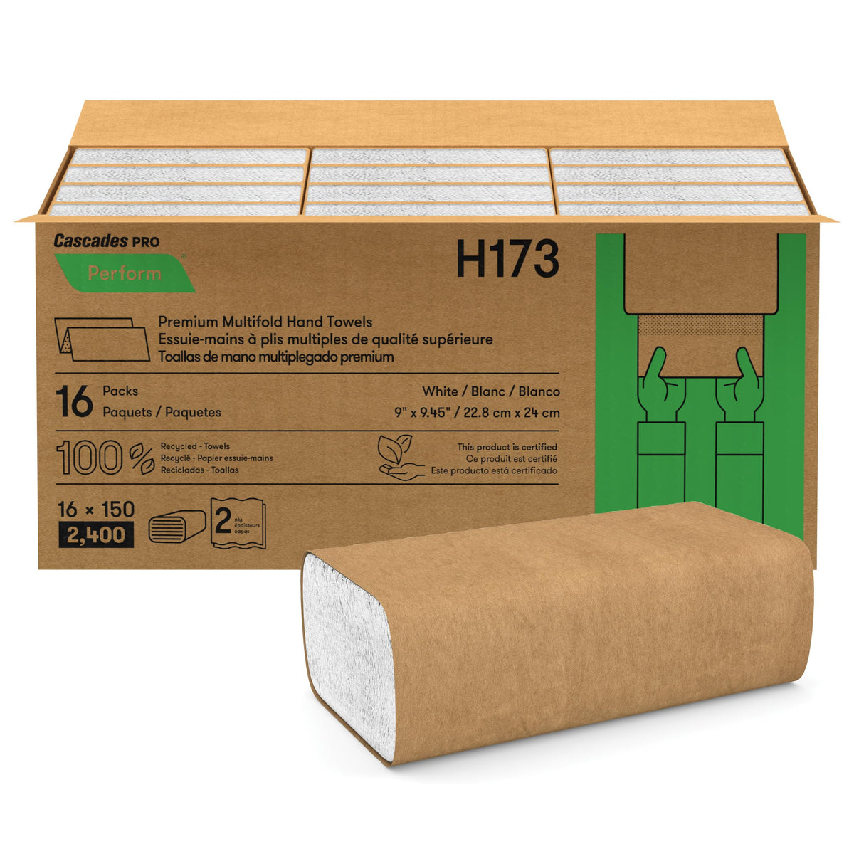 Perform Premium Multifold Paper Towels H173, 150 Sheets, White