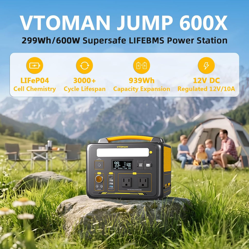 Jump 600X Portable Power Station 600W, 299Wh Solar Generator LiFePO4 Battery Power Station with Jump Start for Car