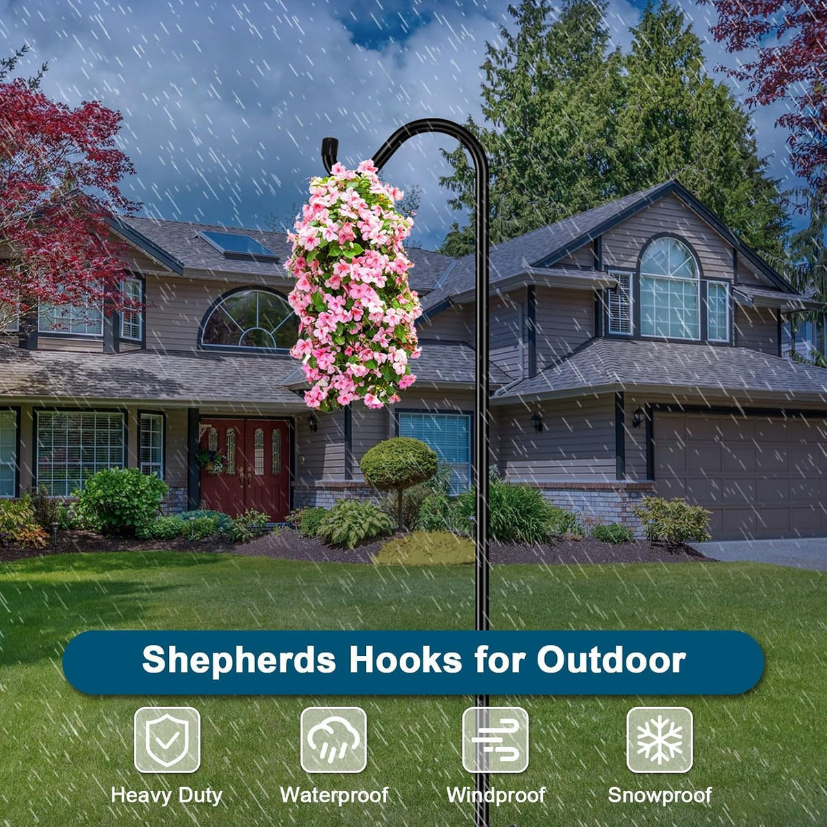 Shepherds Hook for Outdoor, 92 Inch Bird Feeder Pole with 7 Prongs Base, 3/4 Inch Thick Heavy Duty Adjustable Garden
