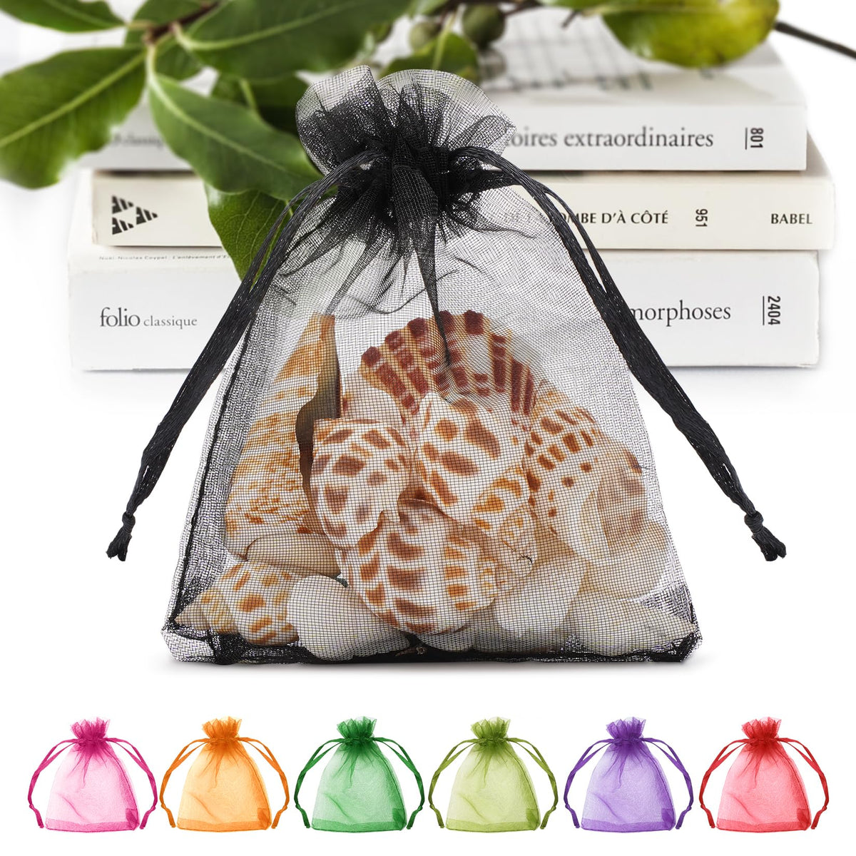 50 Pcs Black Organza Bags 3×4'', Small Mesh Gift Bag with Drawstring