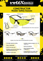 CONSTRUCTOR Yellow Full Lens Reading Safety Glasses +2.5 Dioptre