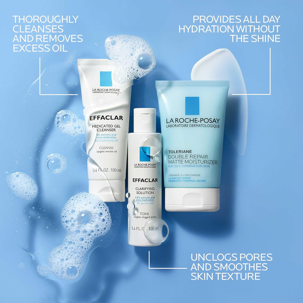 La Roche-Posay Effaclar Daily Acne Kit with Cleanser, Toner & Moisturizer | Salicylic acid acne cleanser, pore