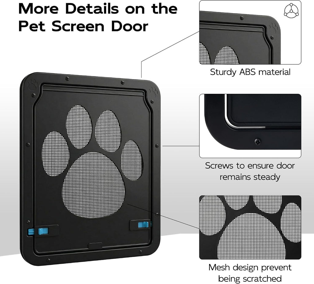 PetPrime Dog Door for Screen Door with Flap Opening 12×14 inches,Lockable Auto-Close Magnetic Large Pet Door for