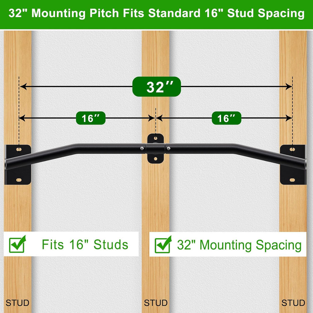 32"/36" Wall Mount Pull Up Bar Joist Mount Chin Up Bar for Doorway | Heavy Duty Steel Construction Support 450 lb