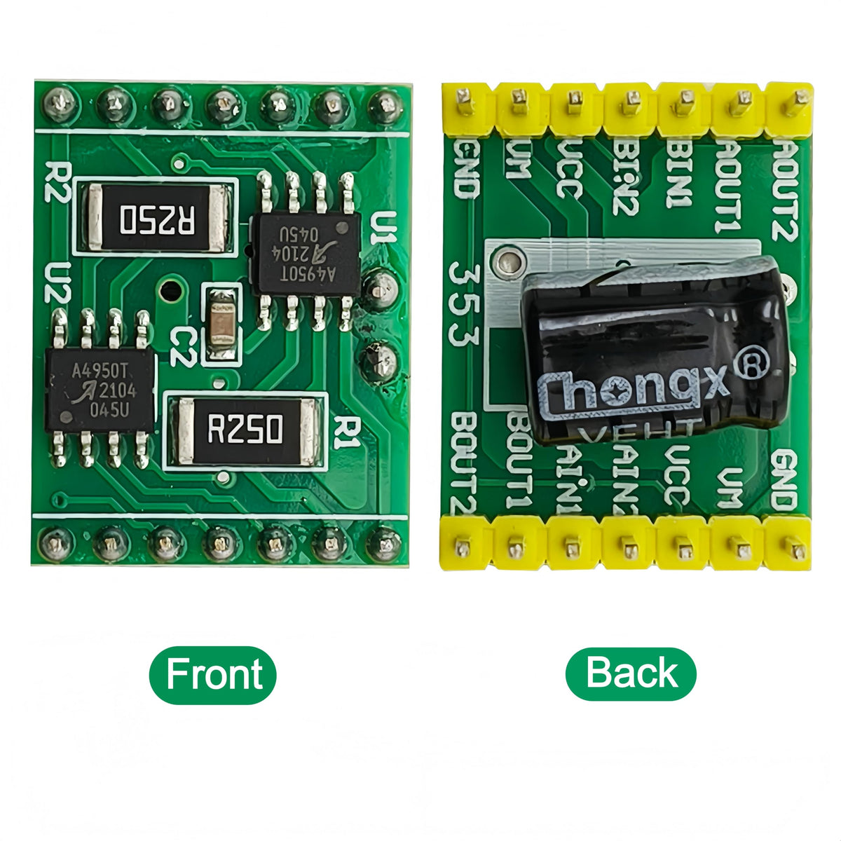 Yuuhseel 2‑Pack A4950 Dual‑Channel DC Brushed Motor Driver Board, Pre‑Soldered Pins, Compatible with Arduino, Raspberry Pi, ESP32