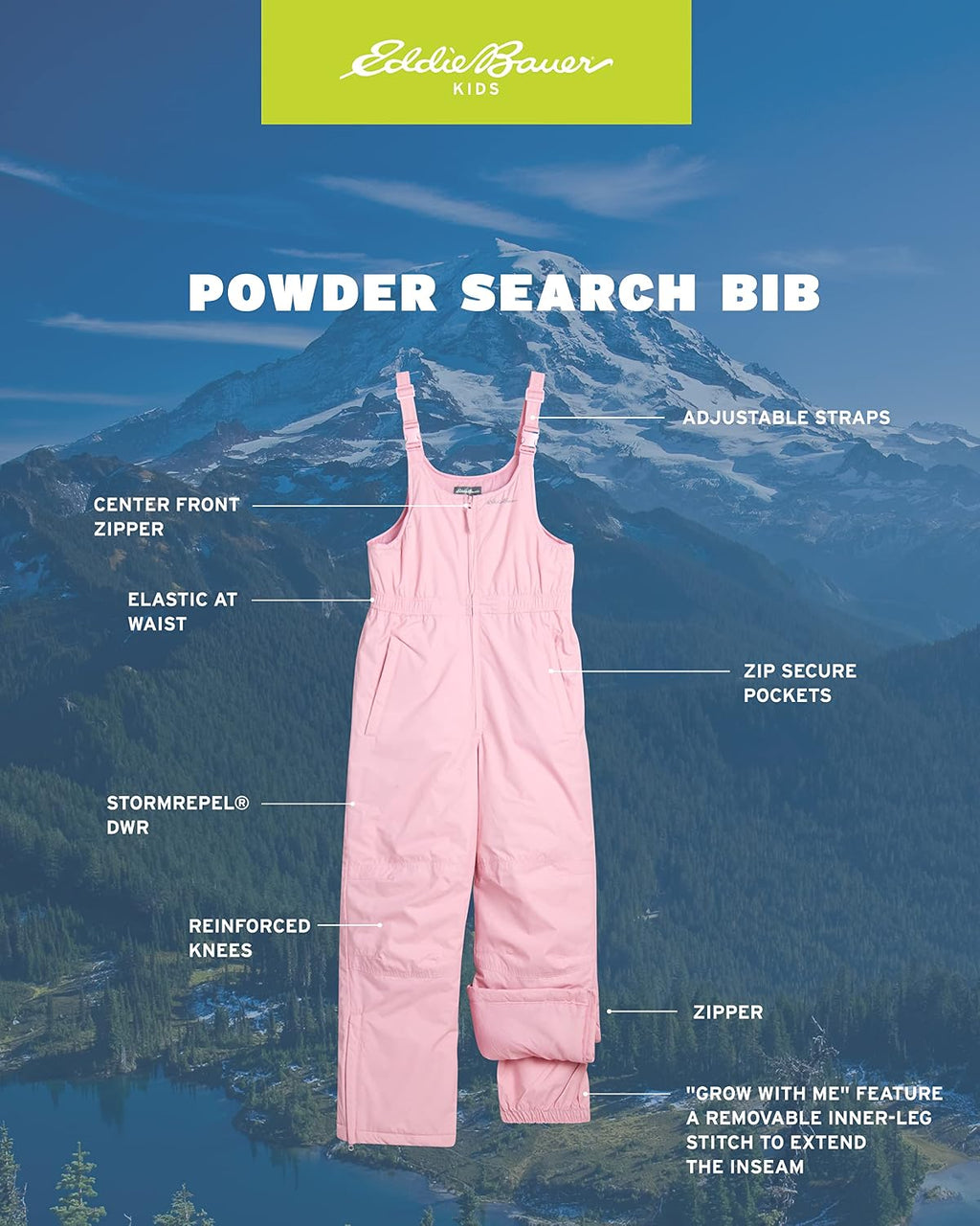 Eddie Bauer Kids Snow Bib - Insulated Waterproof Kids Snow Suit - Cozy Outdoor Activewear Overalls for Girls and Boys
