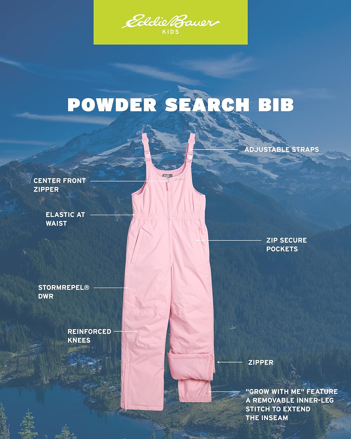 Eddie Bauer Kids Snow Bib - Insulated Waterproof Kids Snow Suit - Cozy Outdoor Activewear Overalls for Girls and Boys