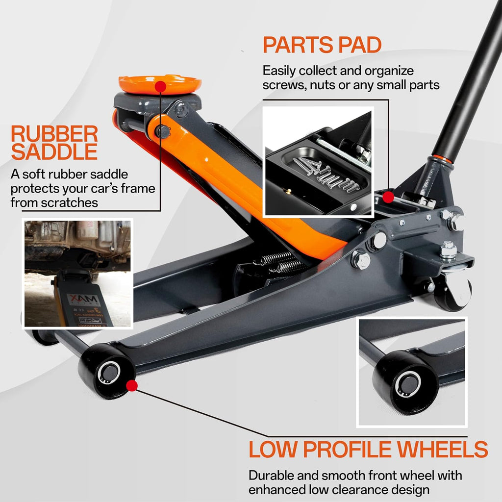 3-Ton (6600lbs) Low Profile Hydraulic Heavy-Duty Steel Floor Jack with Dual Pistons Quick Lift Pump, Home and