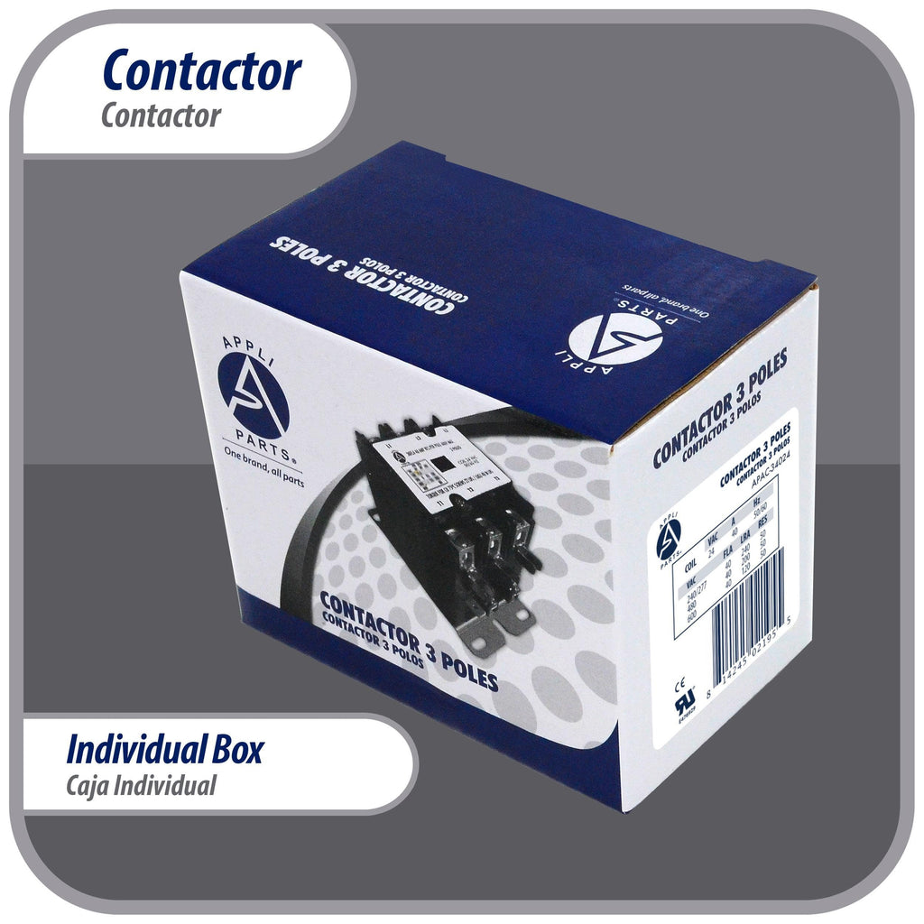Appli Parts APAC-34024 Heavy Duty Contactor 3 Poles 40A 24V Coil Replacement for AC Compressors and Electrical Applications UL Certified E476929
