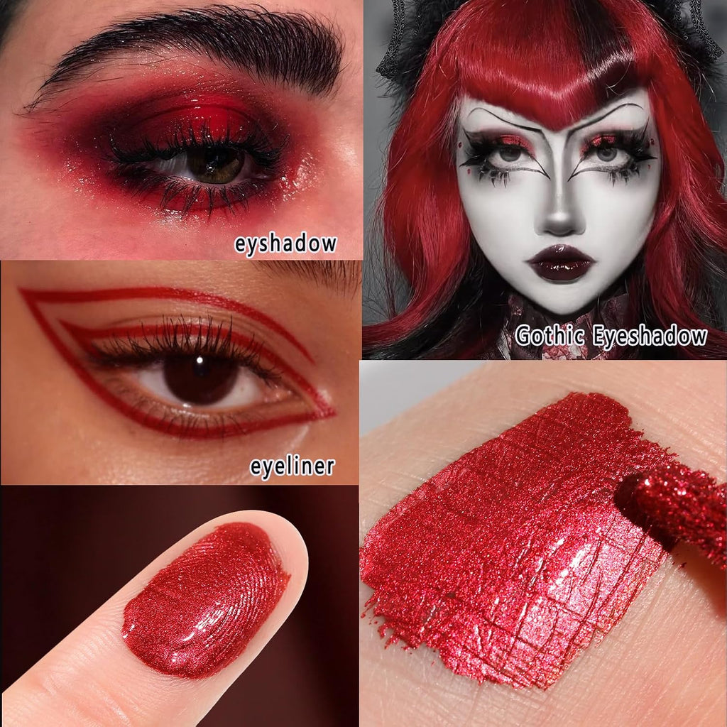 Liquid Red Metallic Eyeshadow - Pigmented True Red Sparkle Goth Eyeshadow for Blue Eyes, Long Lasting Waterproof