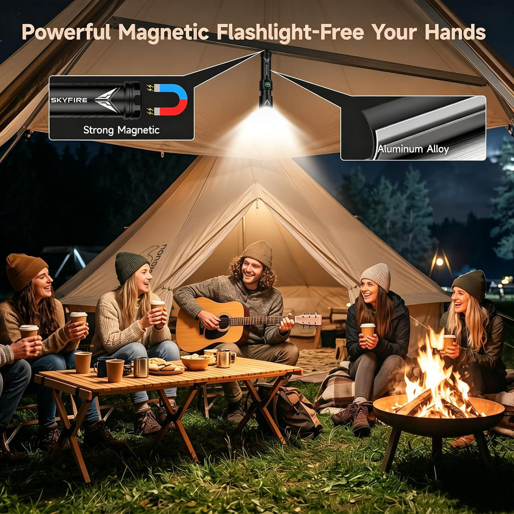 Rechargeable Flashlight with Ignition Lens &Magnetic Base,EDC Tactical Flashlights High Lumens 4000,LED Pocket Flash
