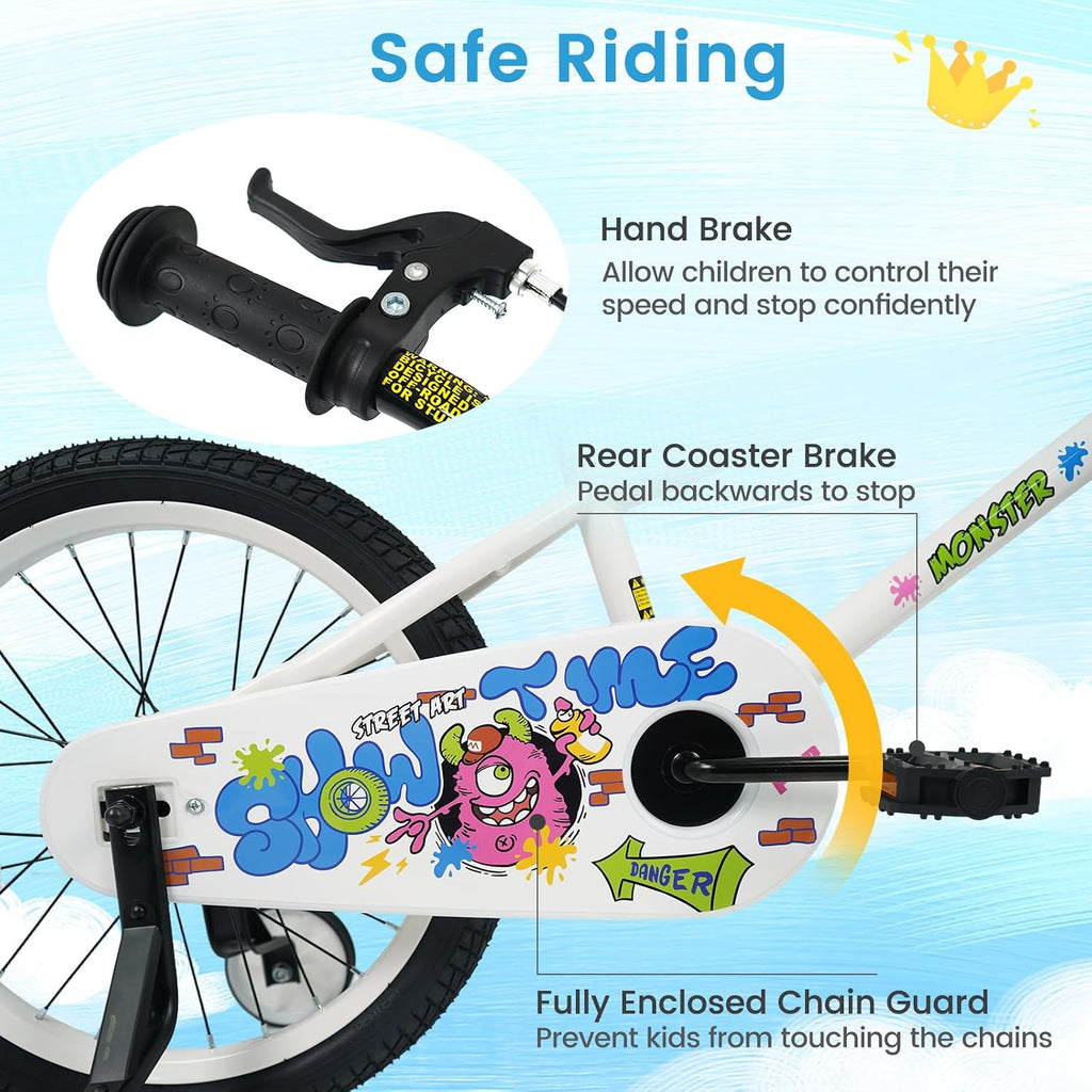 Kids Bike, 12 14 16 18 Inch Children Bicycle with DIY Design, Training Wheels, Dual Brakes and Adjustable Seat, Girls