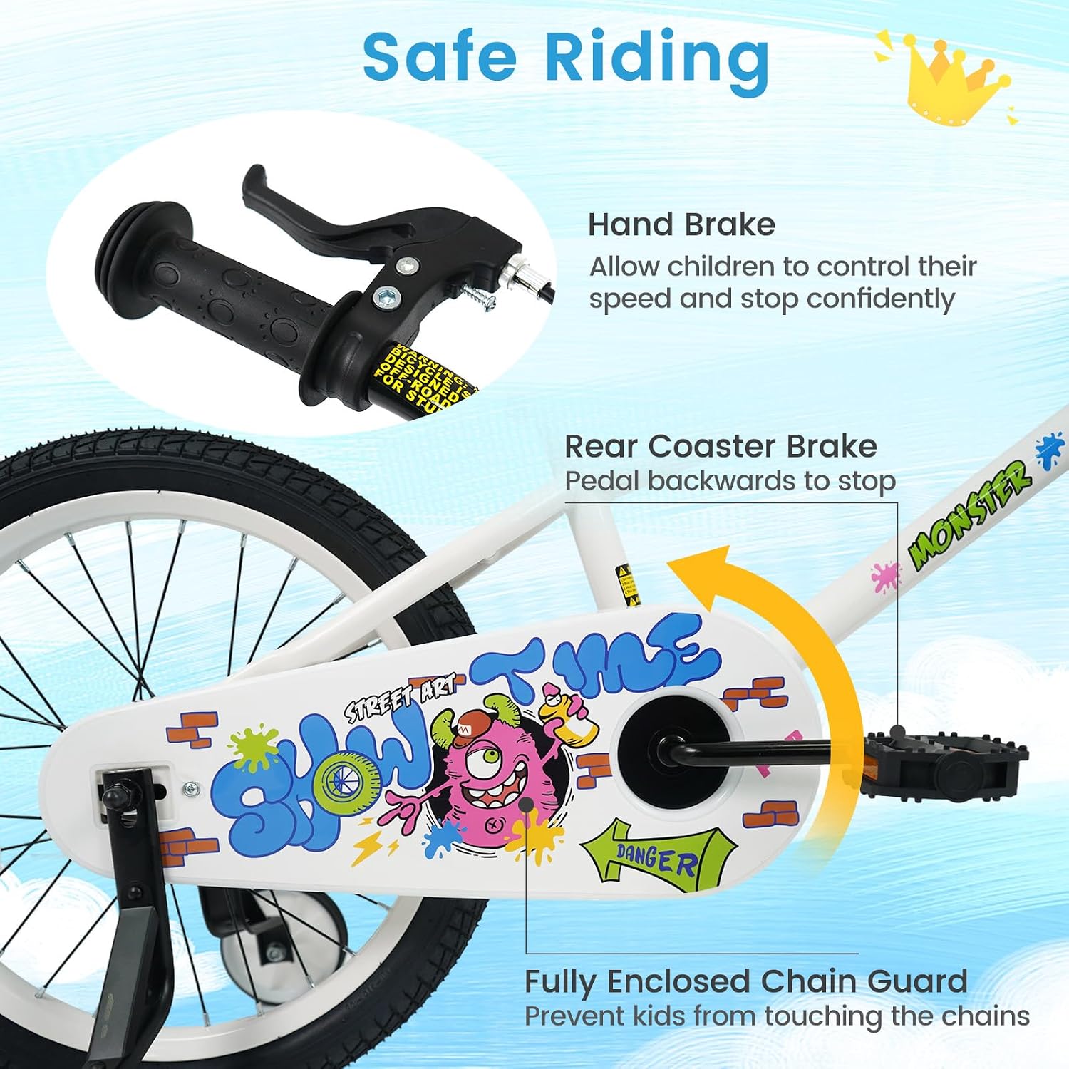 Kids Bike, 12 14 16 18 Inch Children Bicycle with DIY Design, Training Wheels, Dual Brakes and Adjustable Seat, Girls