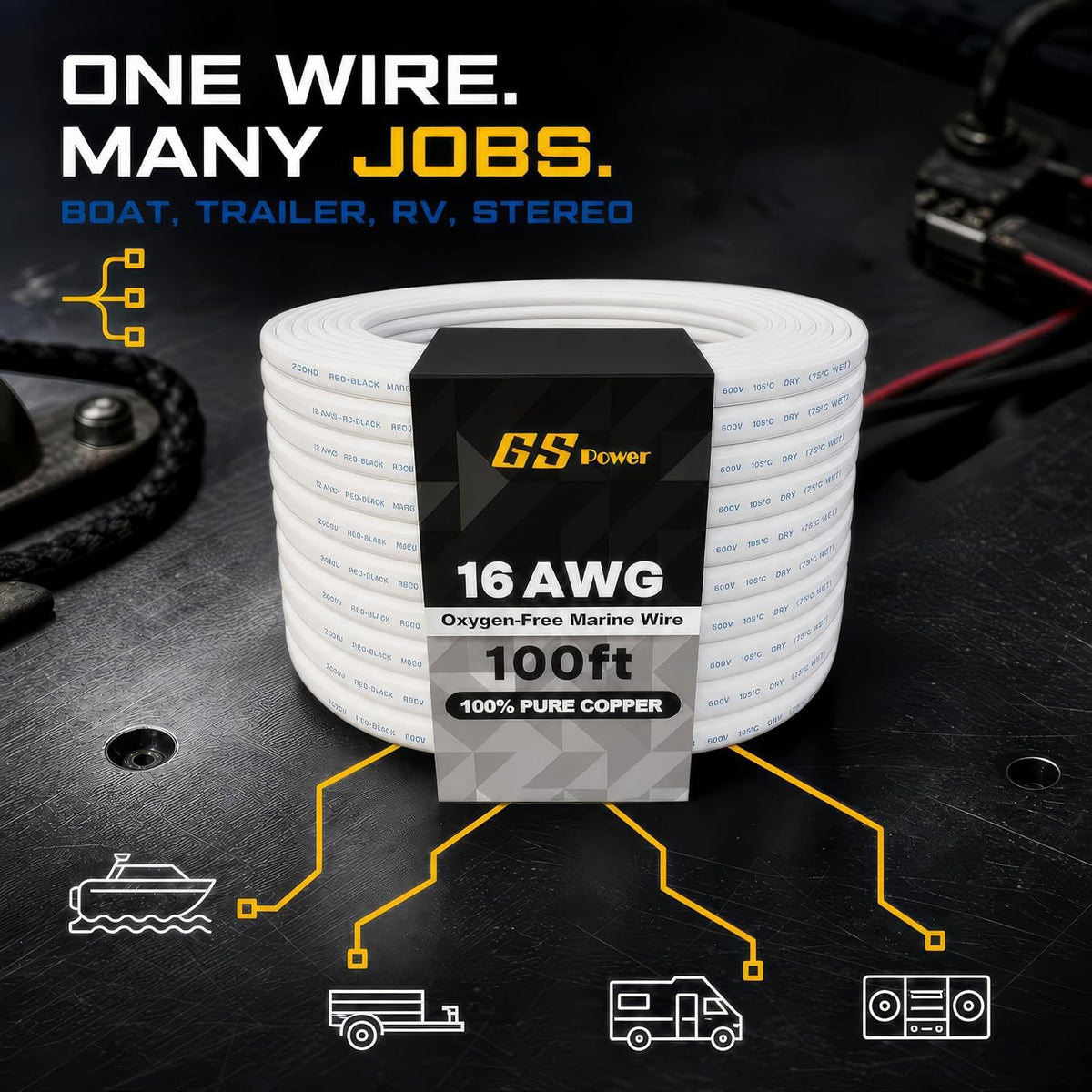 100 Ft Duplex Marine Wire, 16 Gauge Wire, Oxygen-Free Tinned Copper 16 AWG Electrical Boat Wiring, Sheathed Copper