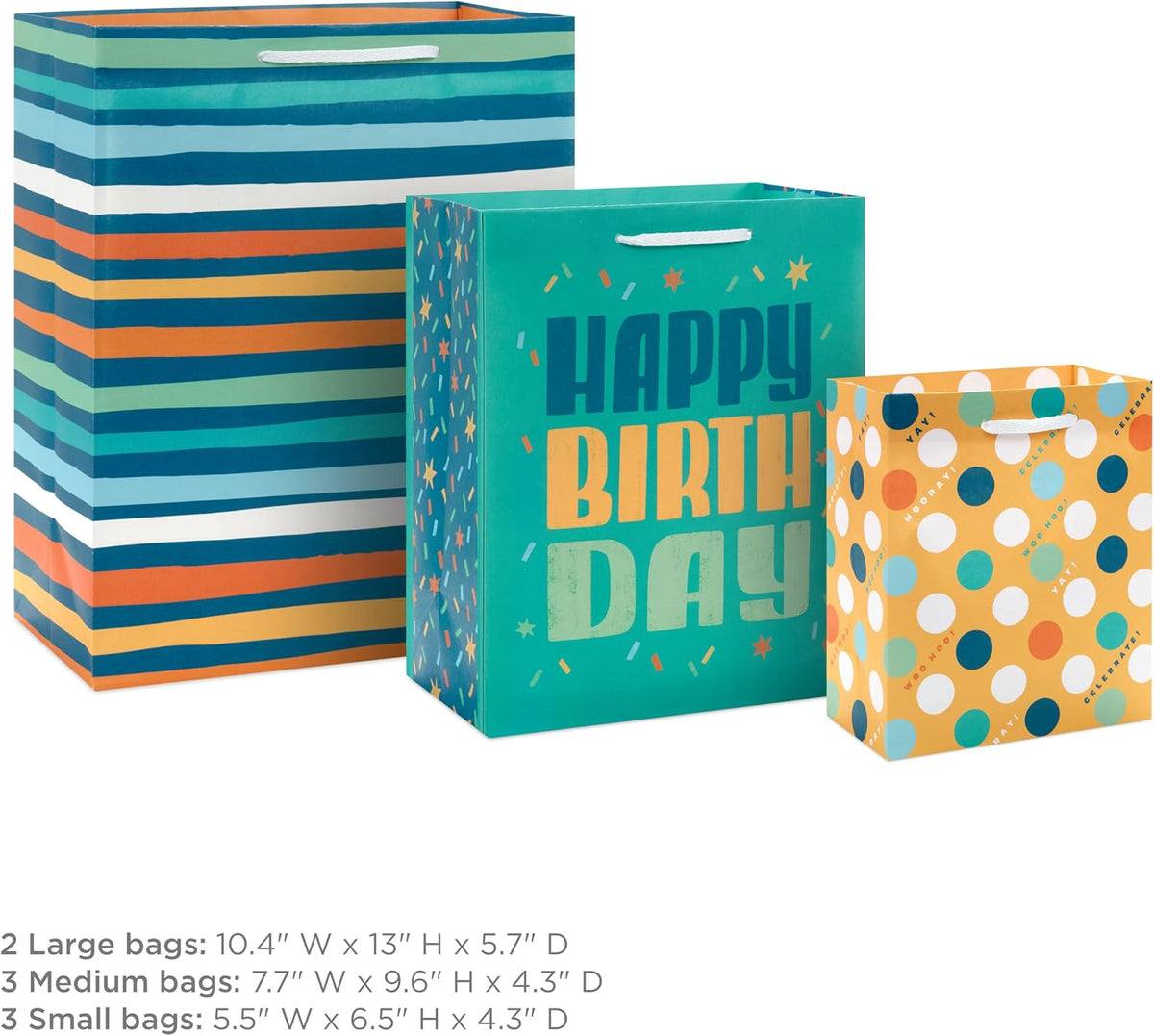Birthday Gift Bag Assortment, 8-Pack (Teal and Yellow)