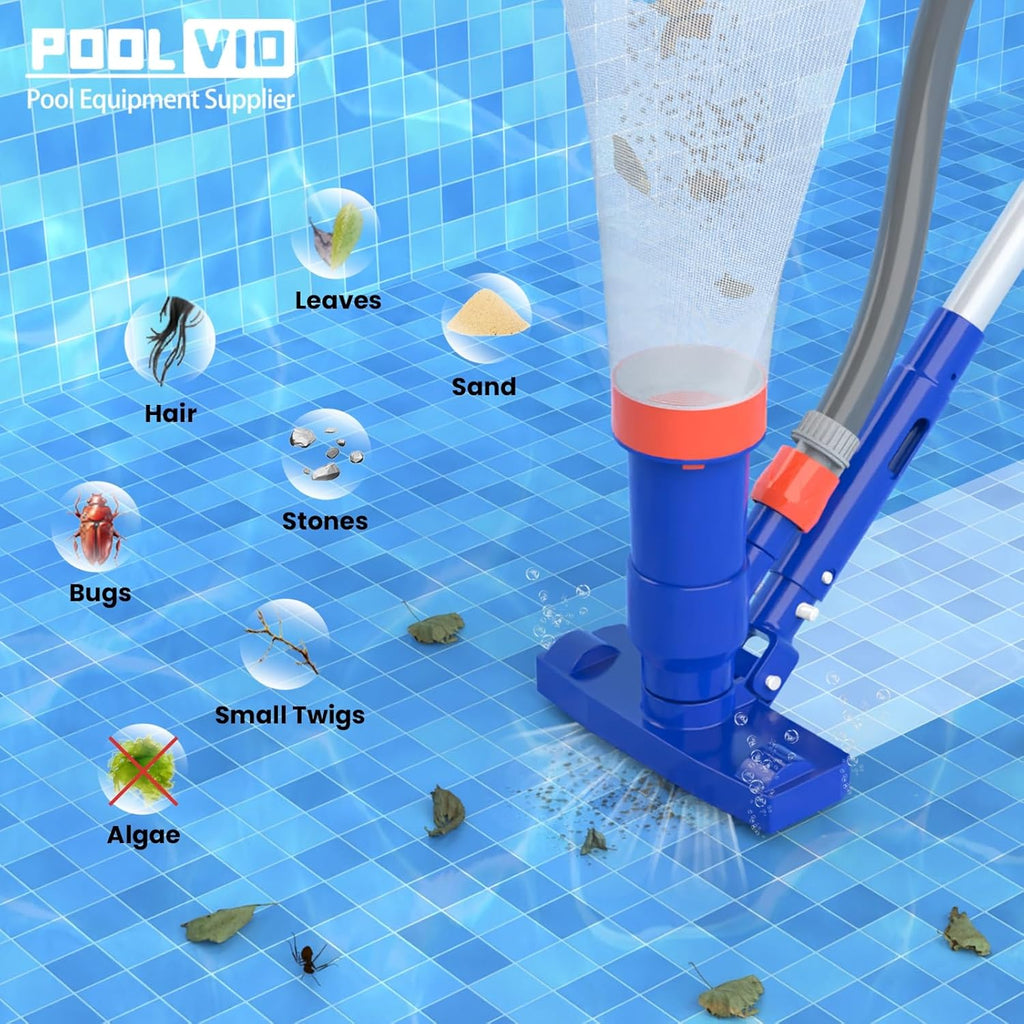 Pool Cleaning Kit with Spa Jet Vacuum Cleaner, 8-Foot Pole, Leaf Rake Net & Round Brush for Inflatable and