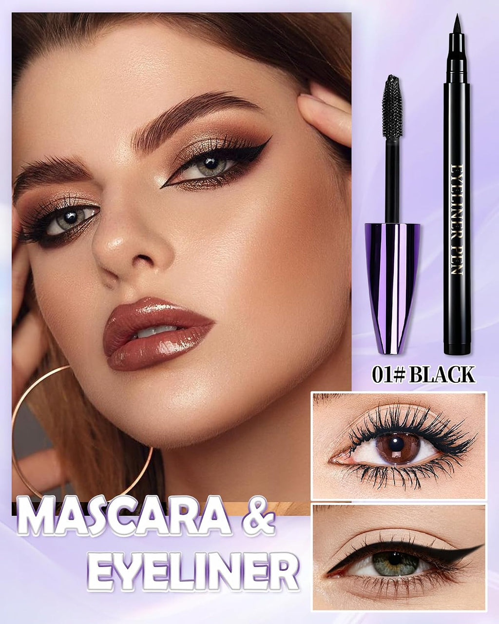 Black Waterproof Mascara Eyeliner, 5D Colored Tubing Mascara Eye Liner Set
