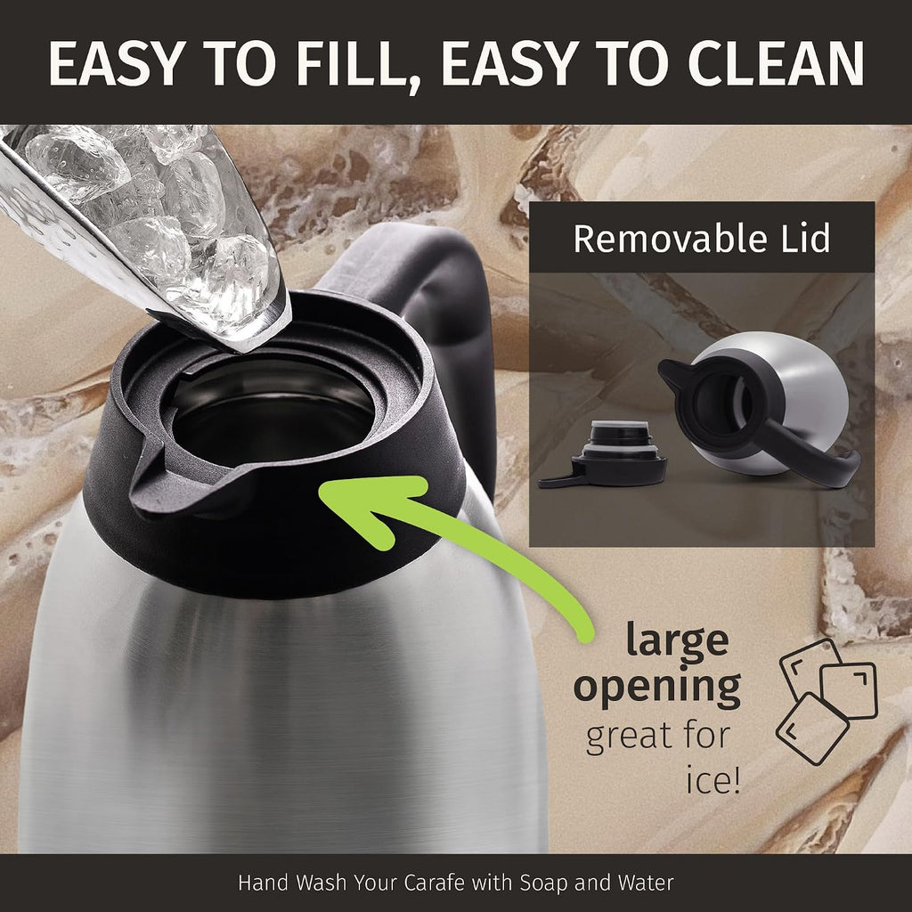 Thermal Coffee Carafe 68oz / 2L - 12 Hours Hot Beverage Dispenser