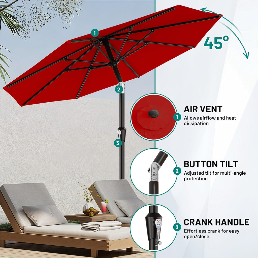 9FT Outdoor Patio Umbrella with Tilt and Crank, Red