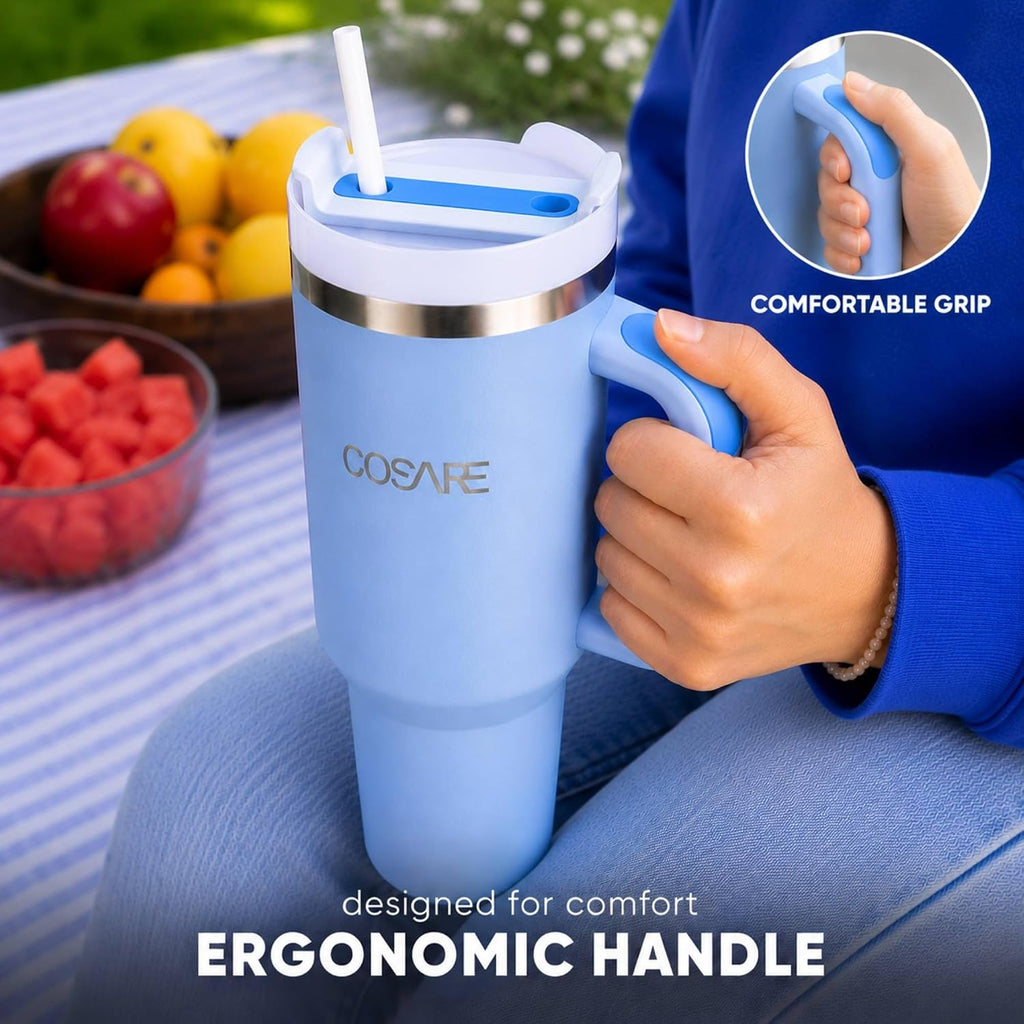 Tumbler with Handle and Straw 40 OZ | Flowstate 3-Position Lid | Cup Holder Compatible for Travel | Insulated
