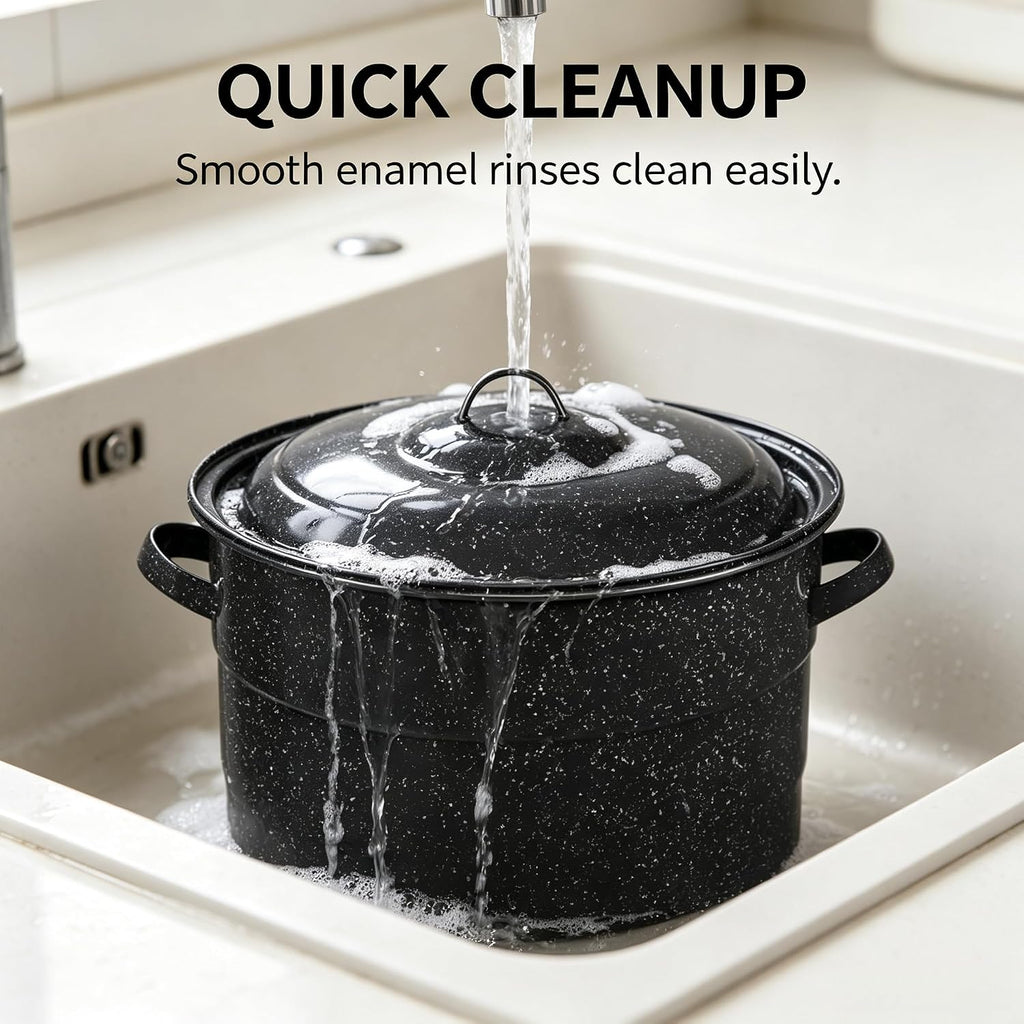 21.5 Quart Enamel Steel Water Bath Canner,Large Home Canning Pot with Lid and Jar Rack for Jam Pickles Salsa Stews