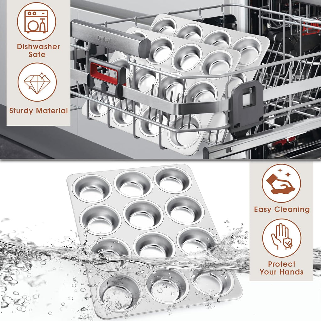 12-Cup Muffin Pan Tin, Stainless Steel Cupcake Pan, 2Pcs