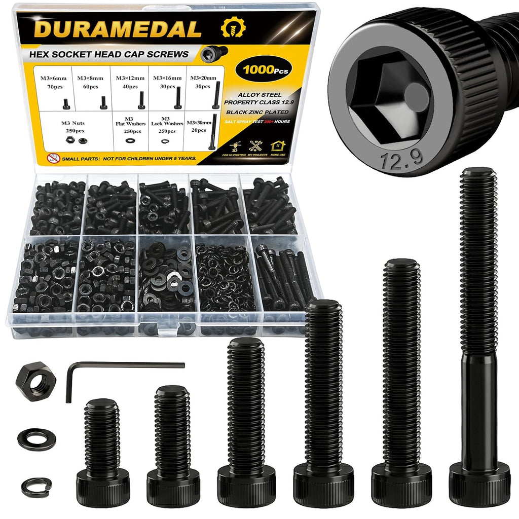 M3 Screws 1000Pcs Socket Head Cap Screw Assortment Kit for 3D Printing DIY