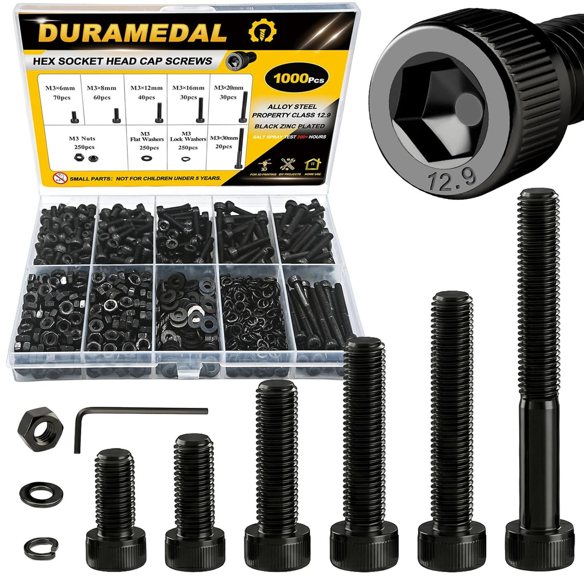 M3 Screws 1000Pcs Socket Head Cap Screw Assortment Kit for 3D Printing DIY