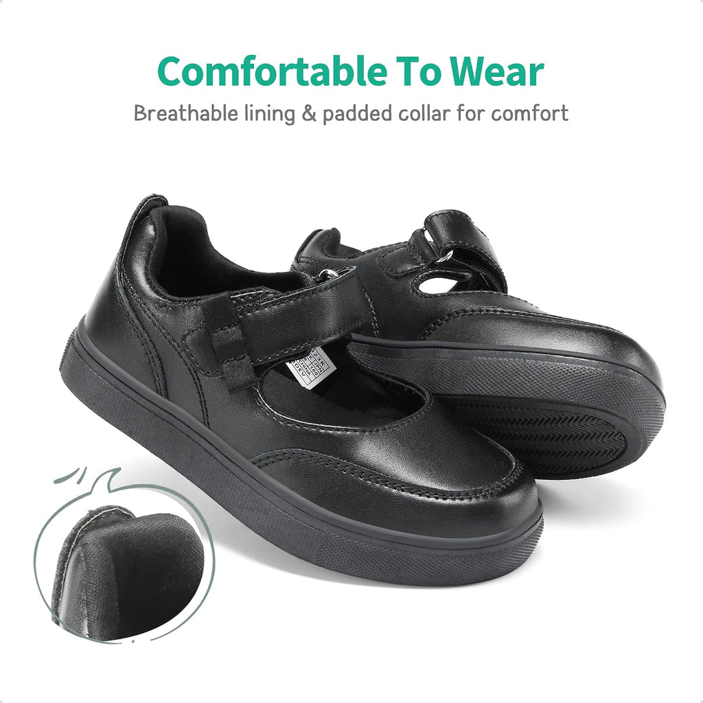 Girls Mary Jane Toddler School Shoes | Adjustable Strap Uniform Sneakers Durable Toe Flexible Non-slip Flats Easy On