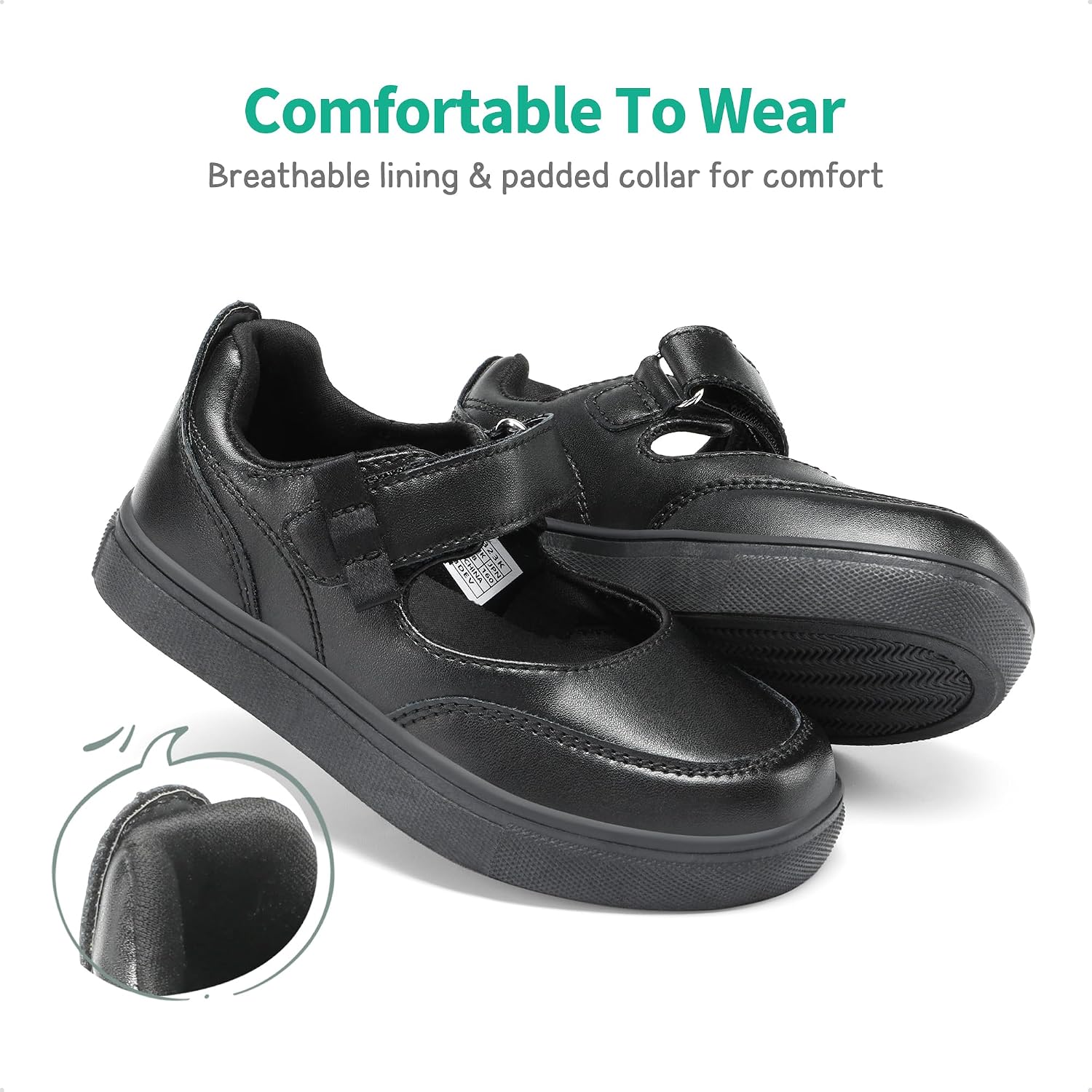 Girls Mary Jane Toddler School Shoes | Adjustable Strap Uniform Sneakers Durable Toe Flexible Non-slip Flats Easy On