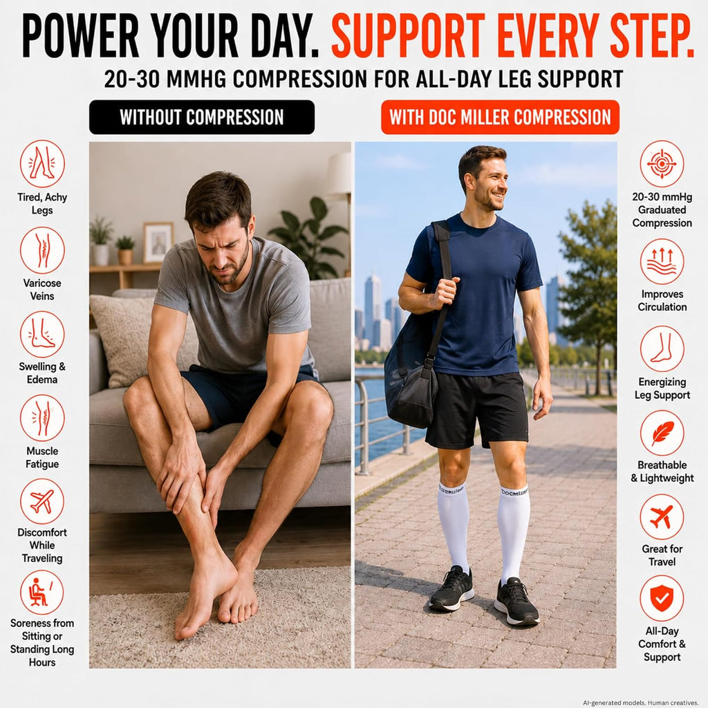 Open Toe Compression Socks, 20-30 mmHg, Toeless Compression Sleeves for Legs, Knee High Stockings for Shin Splints
