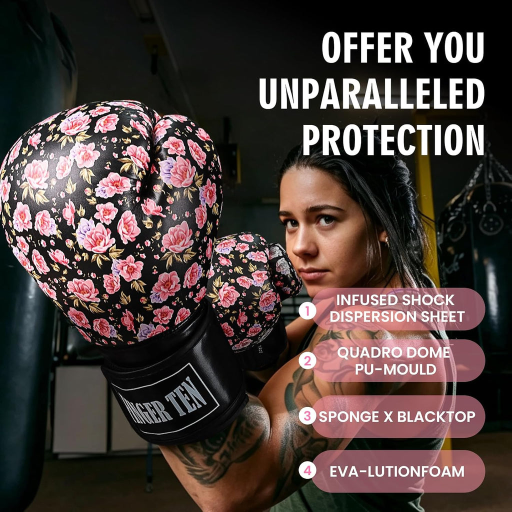 Boxing Gloves Women Punching Sparring Kickboxing MMA Training Heavy Bag Glove Black Leather 8 10 12 14 16 oz for Womens