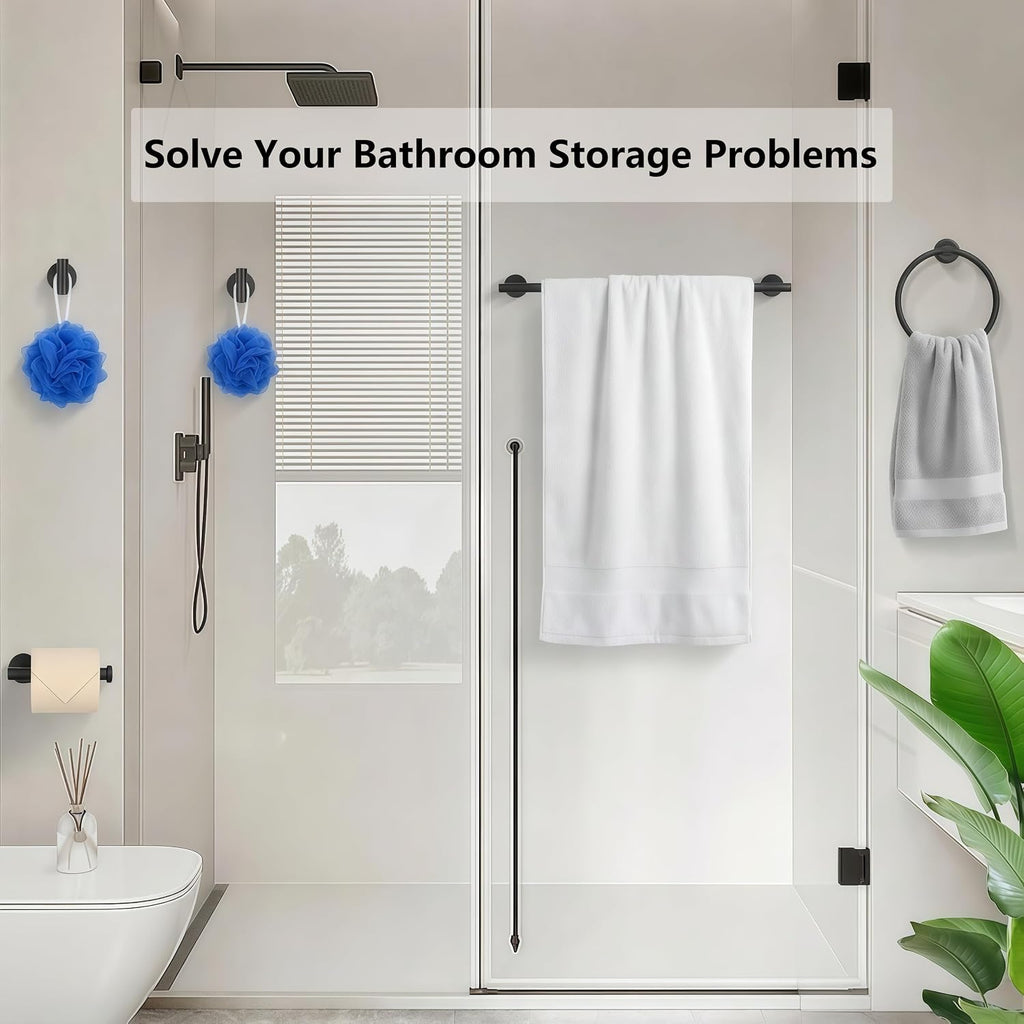 5-Piece Bathroom Hardware Set, Black SUS304 Stainless Steel Bathroom Accessories Kit, Includes 24" Towel Bar, Toilet