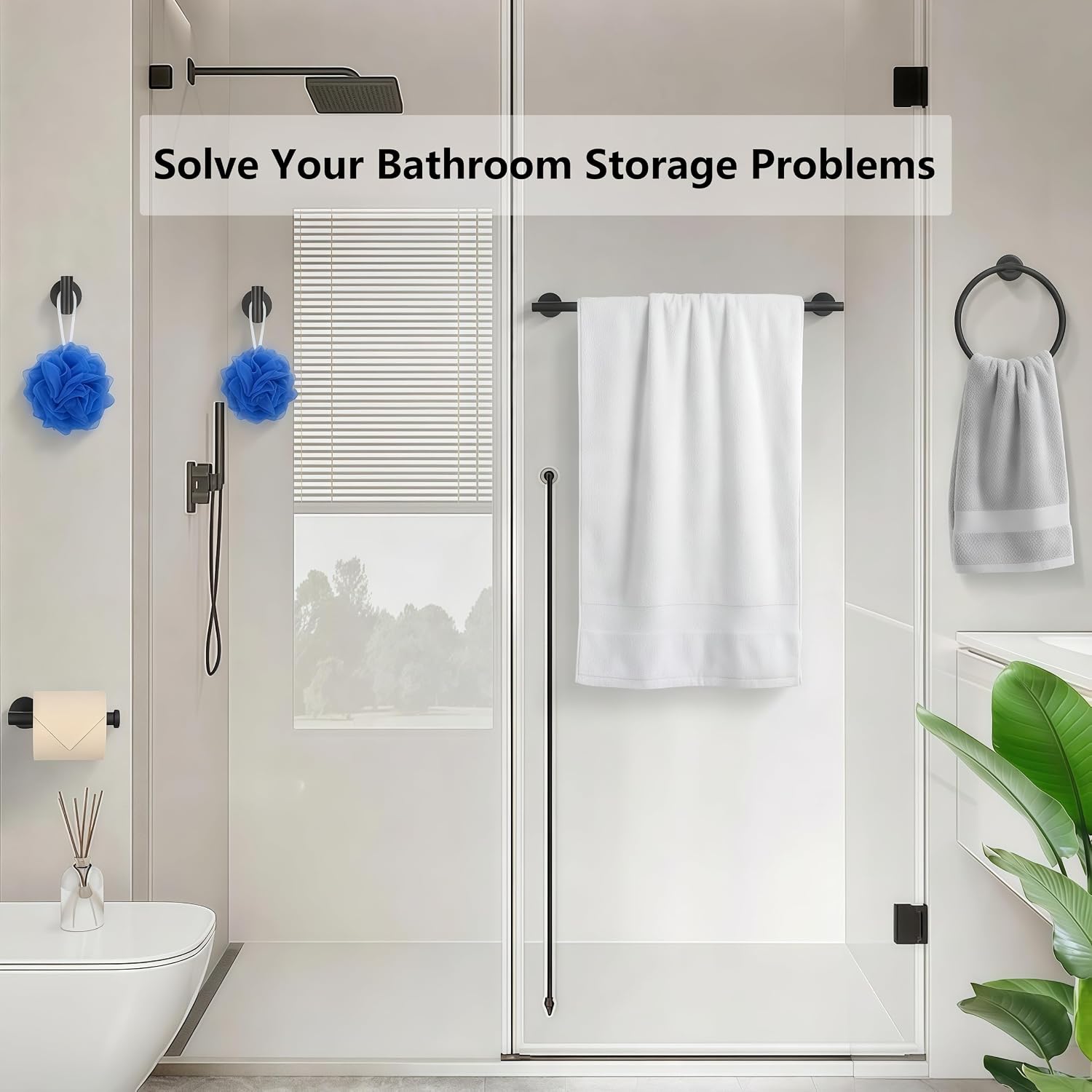 5-Piece Bathroom Hardware Set, Black SUS304 Stainless Steel Bathroom Accessories Kit, Includes 24" Towel Bar, Toilet