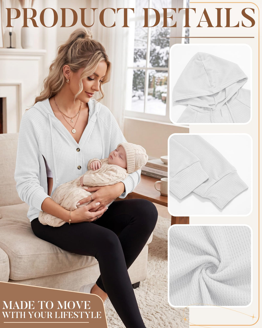 Women's Nursing Hoodies Breastfeeding Shirts M White