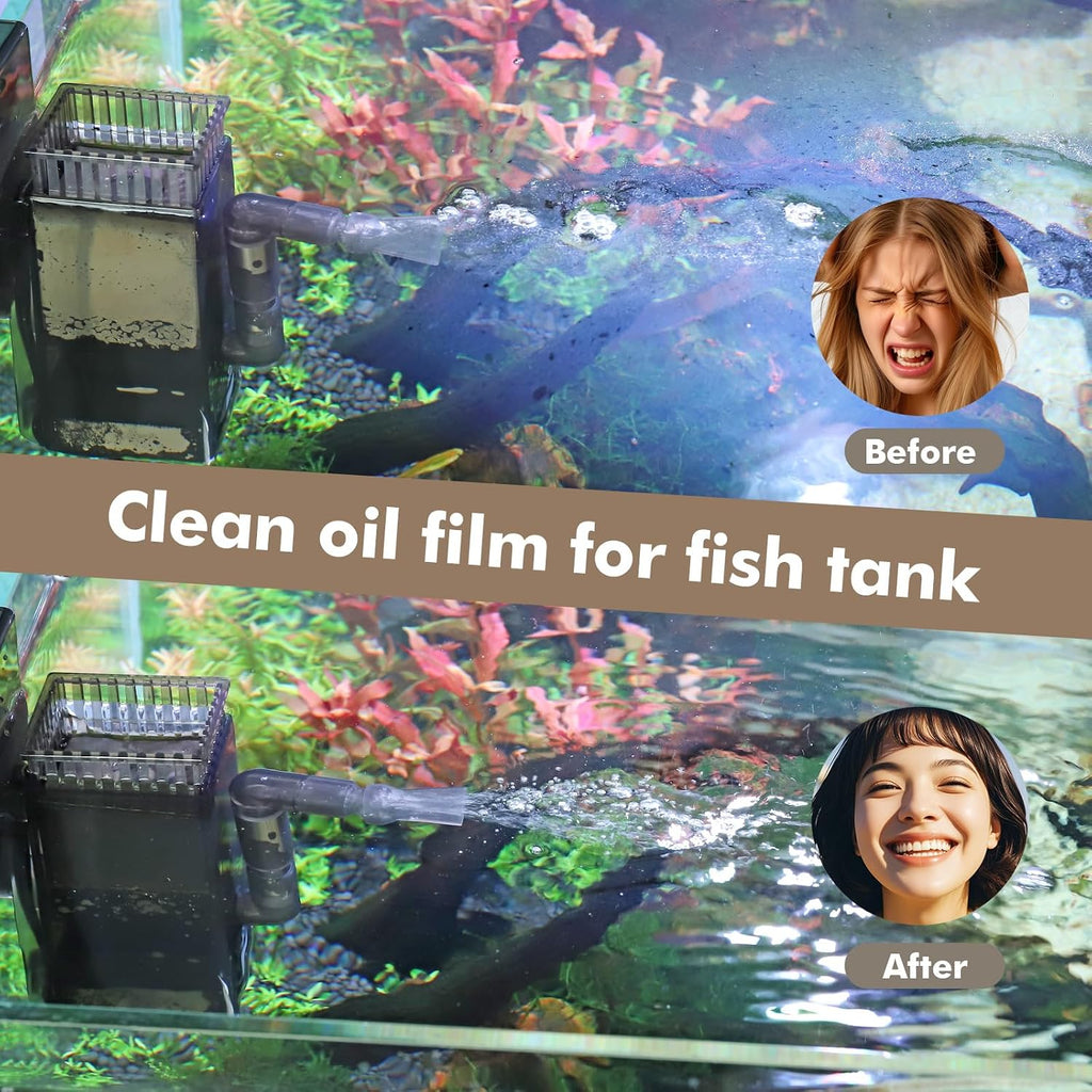 Aquarium Surface Skimmer up to 50 Gallon Aquariums, 132GPH Flow Skimmer with Dual Outlet & Wave Maker Function, 6W
