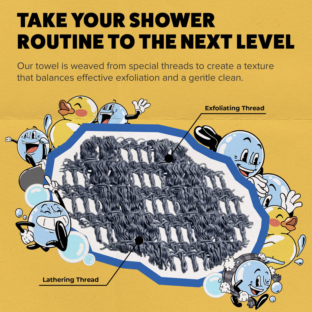 Exfoliating Shower Towel - Long Body Scrubber, Grey