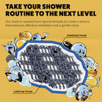 Exfoliating Shower Towel - Long Body Scrubber, Grey