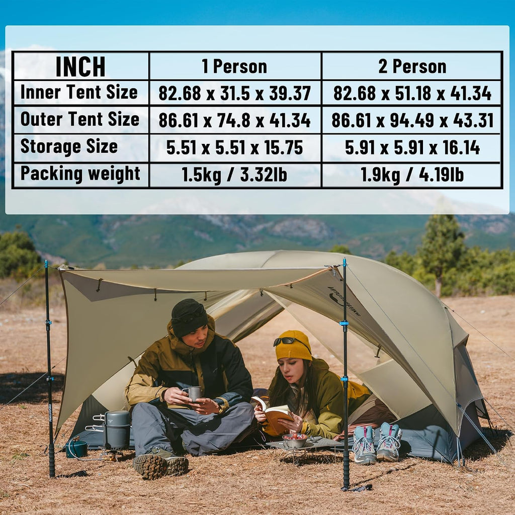 Naturehike Mongar UL Tent [2025 Upgrade] - 1-2 Person Ultralight 3 Season Camping Tent, Waterproof One Person Two