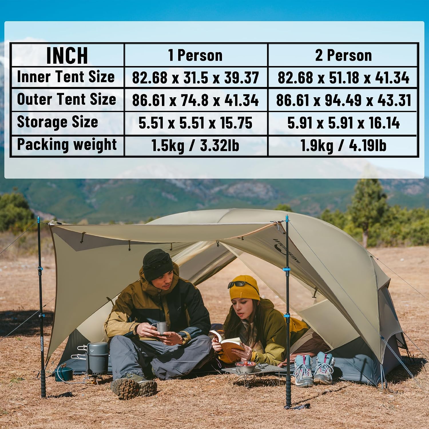 Naturehike Mongar UL Tent [2025 Upgrade] - 1-2 Person Ultralight 3 Season Camping Tent, Waterproof One Person Two