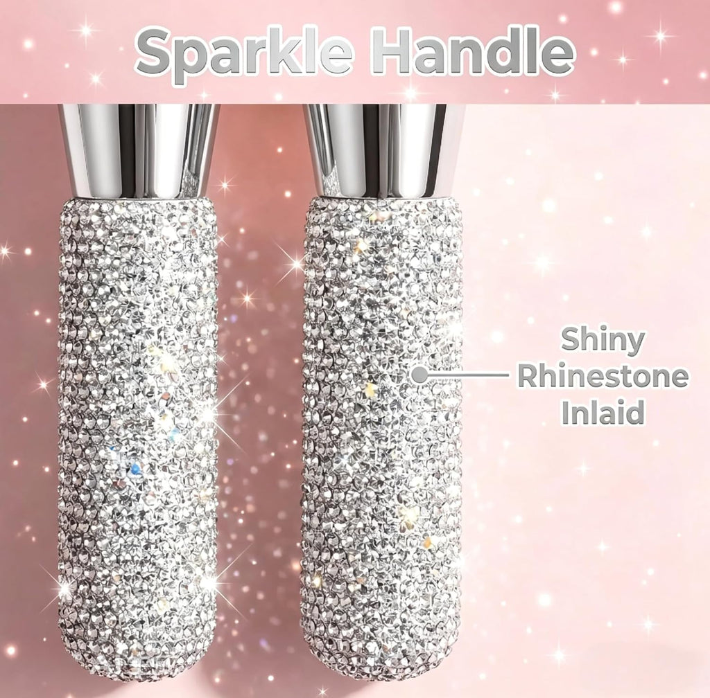 Diamond Makeup Brush Set Foundation Powder Brush Silver 2 Pcs Set
