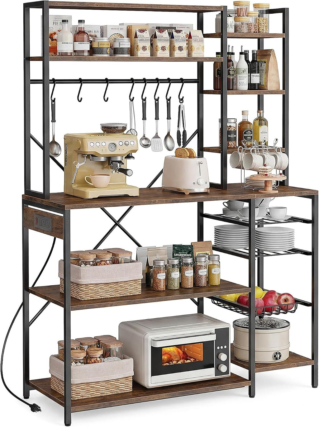Bakers Rack with Power Outlets, 4-Tier Microwave Stand