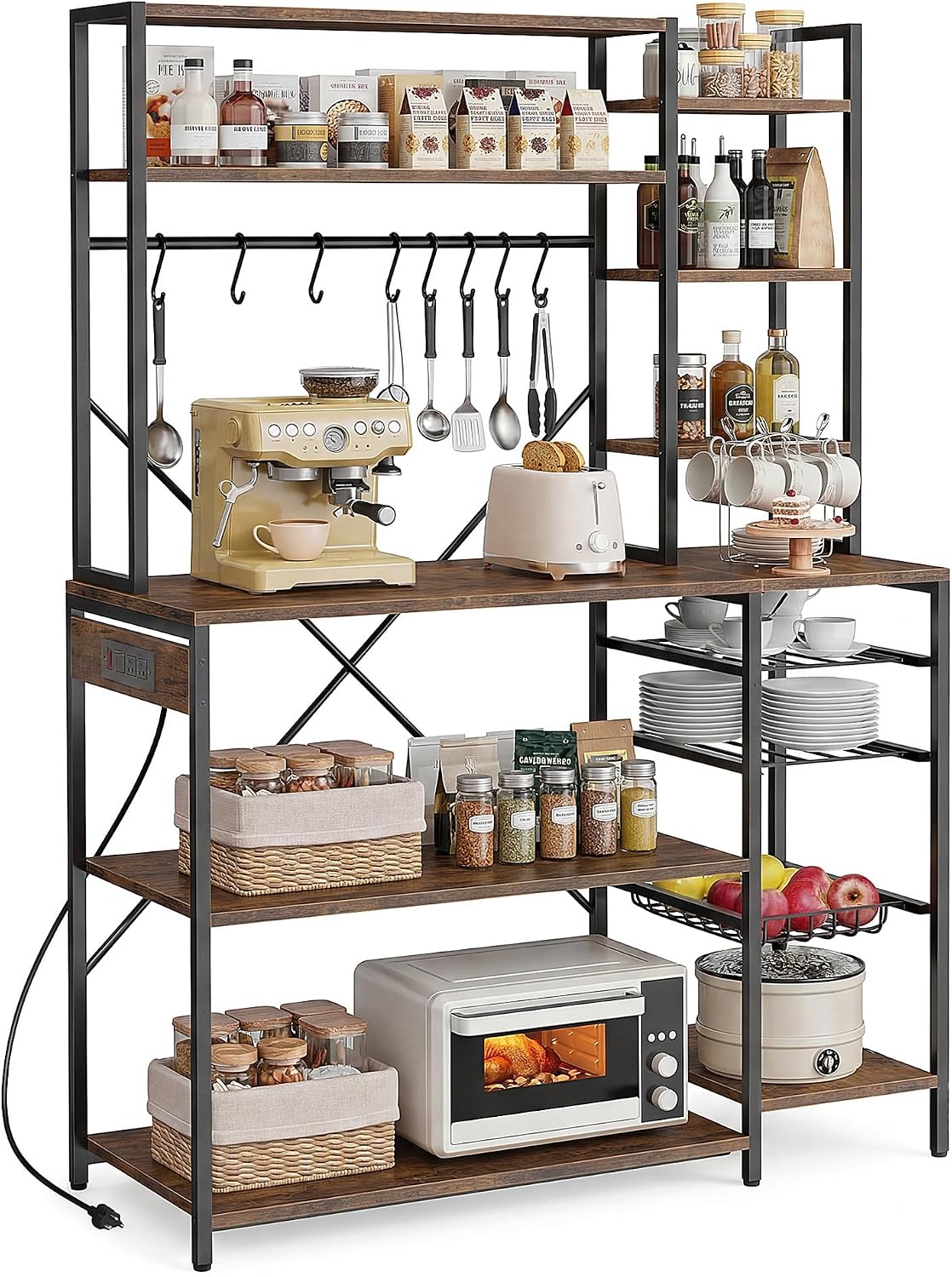 Bakers Rack with Power Outlets, 4-Tier Microwave Stand